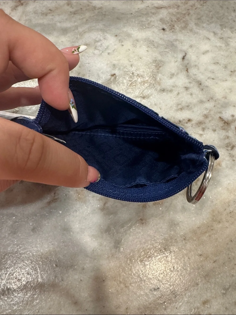 Vera Bradley Navy Floral Key Pouch with Key Ring